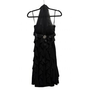 Betsy & Adam Cocktail Dress MADE IN USA Black Ruffle Rhinestone BA1832 Size 4